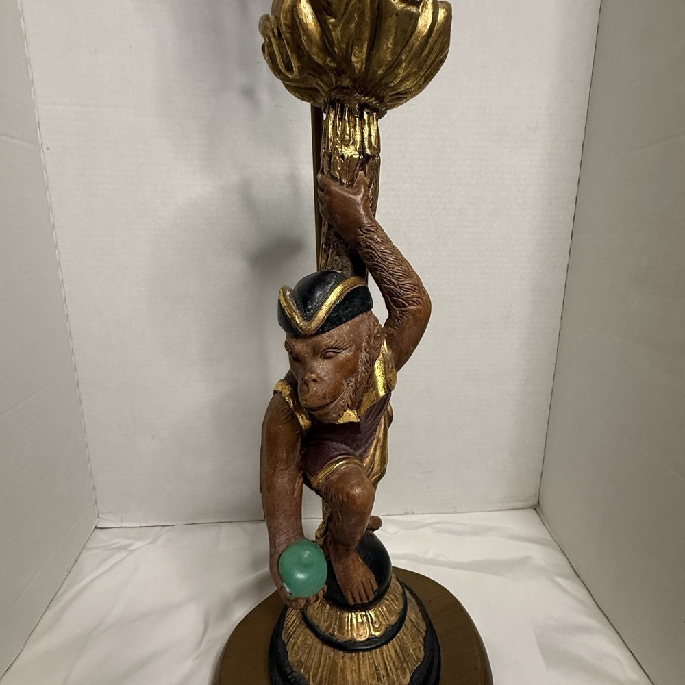 Vintage Pirate Monkey Figural Candle Stand Lamp Island Tiki Whimsical Man Cave